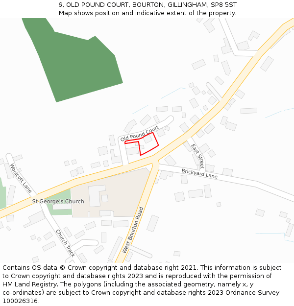 6, OLD POUND COURT, BOURTON, GILLINGHAM, SP8 5ST: Location map and indicative extent of plot