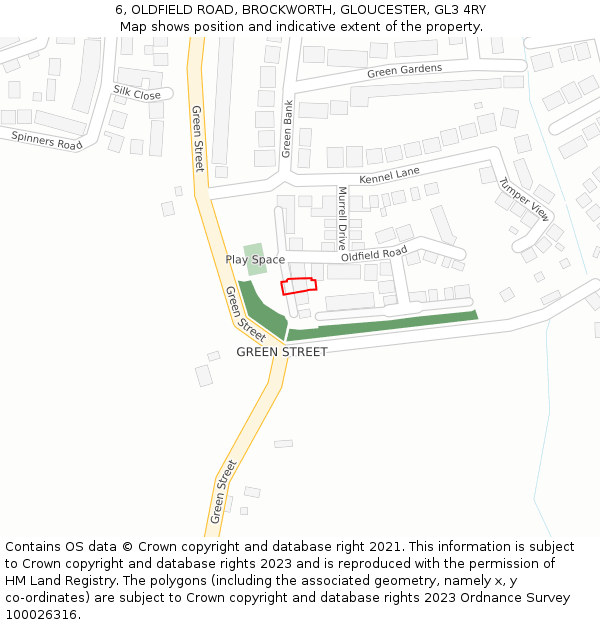 6, OLDFIELD ROAD, BROCKWORTH, GLOUCESTER, GL3 4RY: Location map and indicative extent of plot