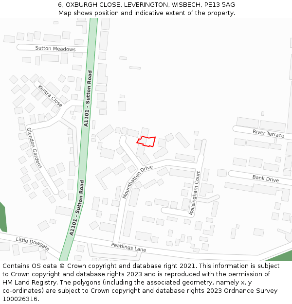 6, OXBURGH CLOSE, LEVERINGTON, WISBECH, PE13 5AG: Location map and indicative extent of plot