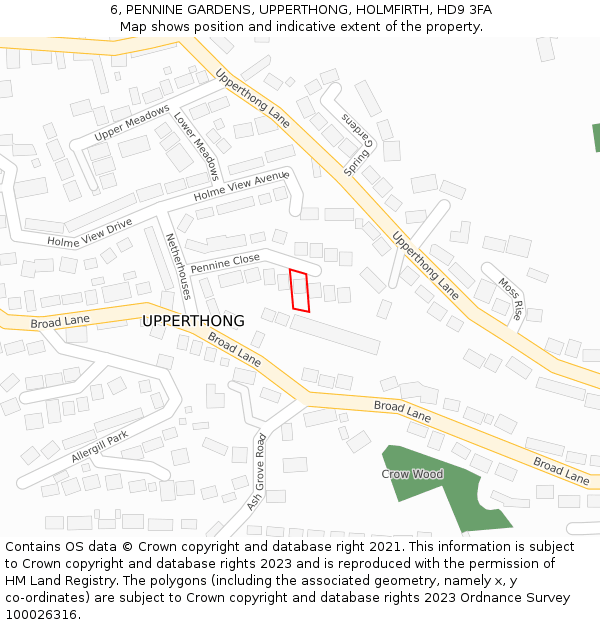 6, PENNINE GARDENS, UPPERTHONG, HOLMFIRTH, HD9 3FA: Location map and indicative extent of plot