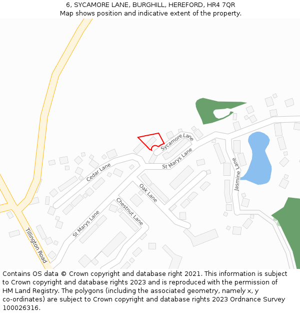 6, SYCAMORE LANE, BURGHILL, HEREFORD, HR4 7QR: Location map and indicative extent of plot