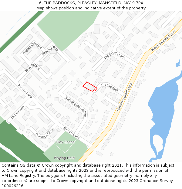 6, THE PADDOCKS, PLEASLEY, MANSFIELD, NG19 7PX: Location map and indicative extent of plot