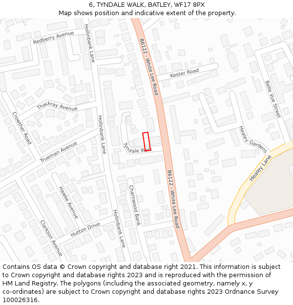 6, TYNDALE WALK, BATLEY, WF17 8PX: Location map and indicative extent of plot