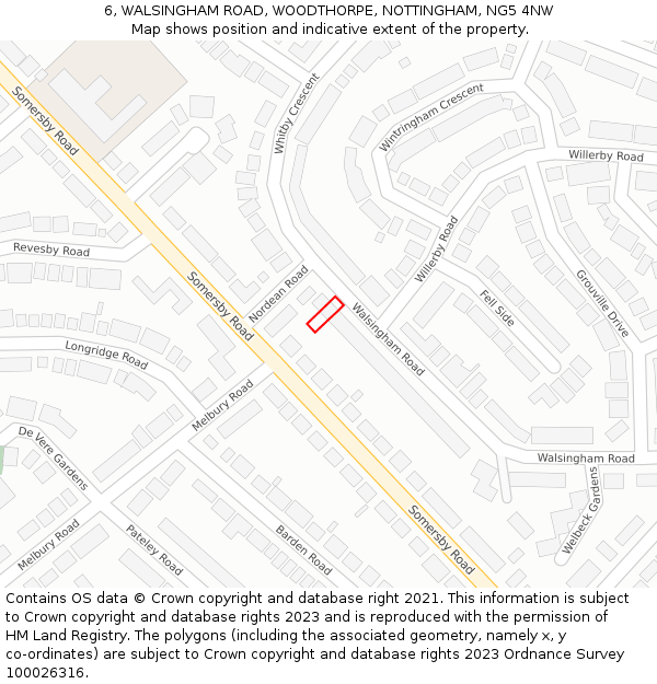 6, WALSINGHAM ROAD, WOODTHORPE, NOTTINGHAM, NG5 4NW: Location map and indicative extent of plot