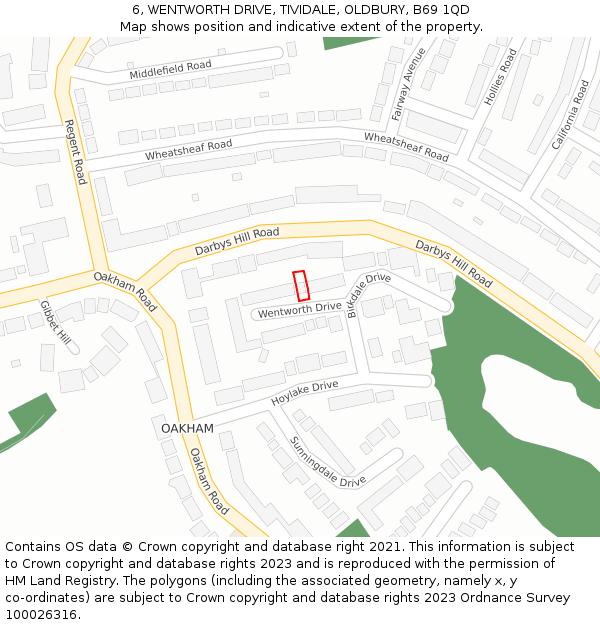 6, WENTWORTH DRIVE, TIVIDALE, OLDBURY, B69 1QD: Location map and indicative extent of plot