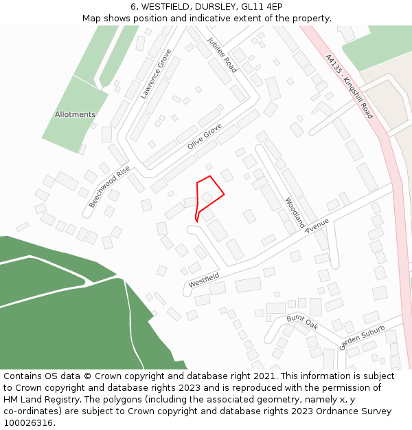 6, WESTFIELD, DURSLEY, GL11 4EP: Location map and indicative extent of plot