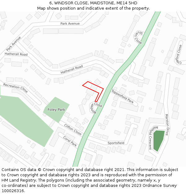 6, WINDSOR CLOSE, MAIDSTONE, ME14 5HD: Location map and indicative extent of plot