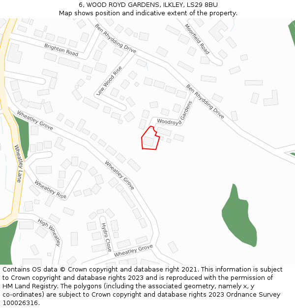 6, WOOD ROYD GARDENS, ILKLEY, LS29 8BU: Location map and indicative extent of plot