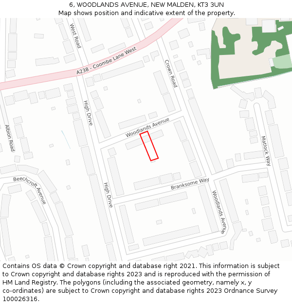 6, WOODLANDS AVENUE, NEW MALDEN, KT3 3UN: Location map and indicative extent of plot