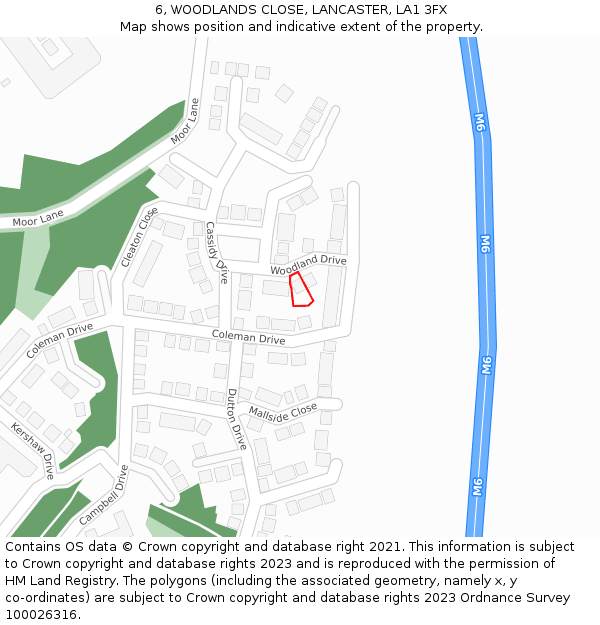 6, WOODLANDS CLOSE, LANCASTER, LA1 3FX: Location map and indicative extent of plot