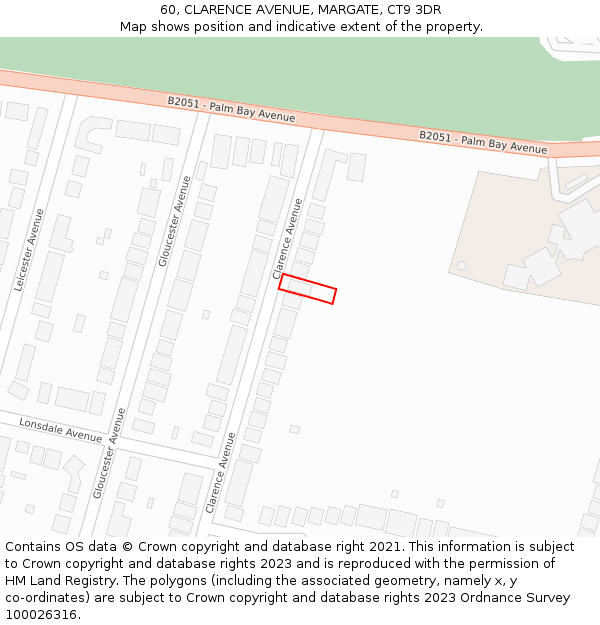 60, CLARENCE AVENUE, MARGATE, CT9 3DR: Location map and indicative extent of plot