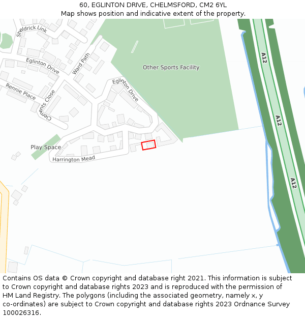 60, EGLINTON DRIVE, CHELMSFORD, CM2 6YL: Location map and indicative extent of plot