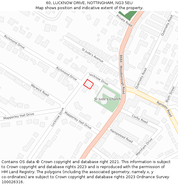 60, LUCKNOW DRIVE, NOTTINGHAM, NG3 5EU: Location map and indicative extent of plot