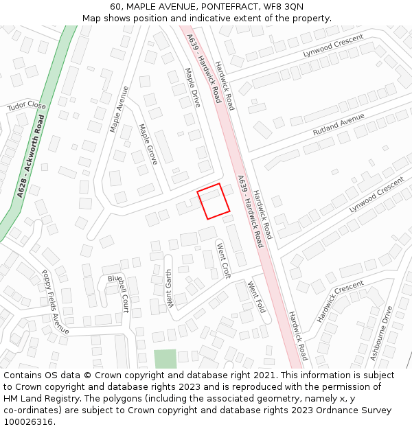 60, MAPLE AVENUE, PONTEFRACT, WF8 3QN: Location map and indicative extent of plot