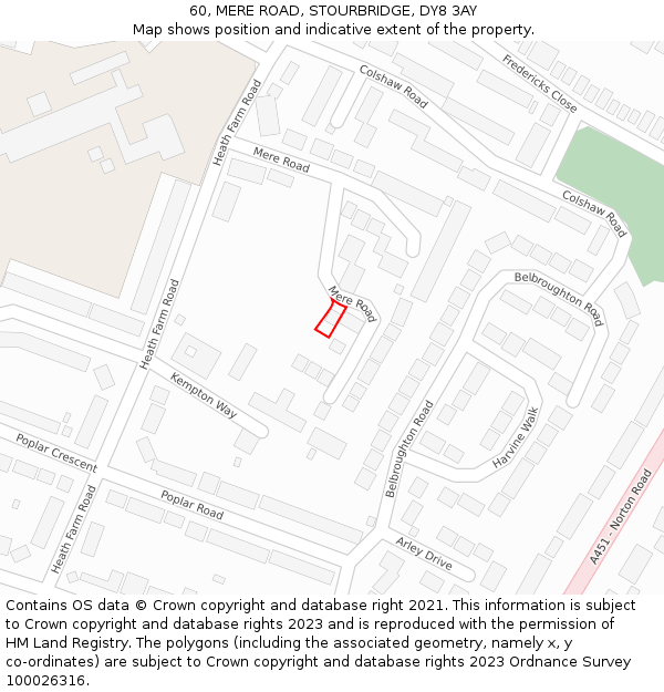 60, MERE ROAD, STOURBRIDGE, DY8 3AY: Location map and indicative extent of plot