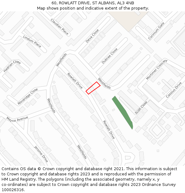 60, ROWLATT DRIVE, ST ALBANS, AL3 4NB: Location map and indicative extent of plot