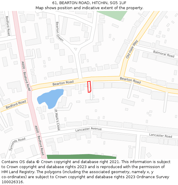 61, BEARTON ROAD, HITCHIN, SG5 1UF: Location map and indicative extent of plot