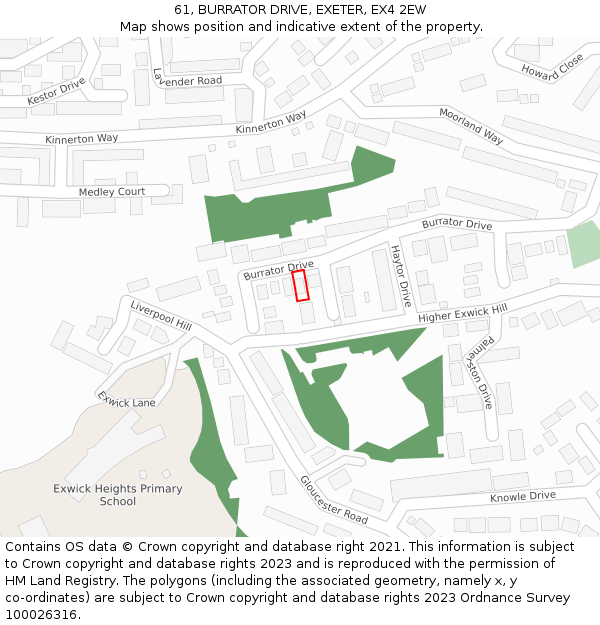 61, BURRATOR DRIVE, EXETER, EX4 2EW: Location map and indicative extent of plot