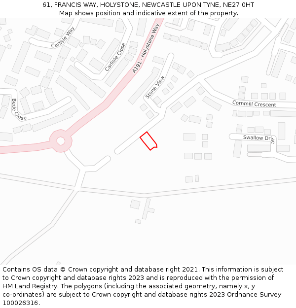 61, FRANCIS WAY, HOLYSTONE, NEWCASTLE UPON TYNE, NE27 0HT: Location map and indicative extent of plot