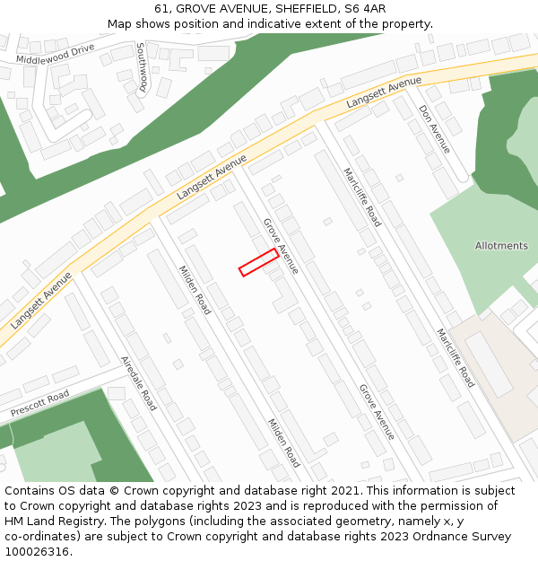 61, GROVE AVENUE, SHEFFIELD, S6 4AR: Location map and indicative extent of plot