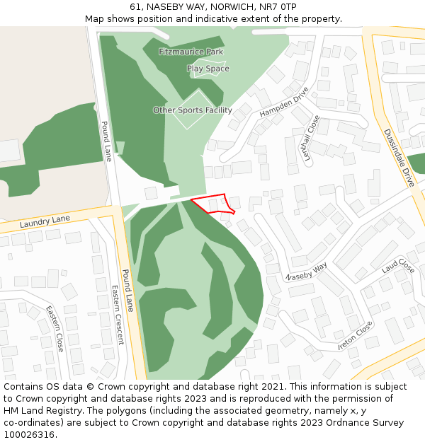 61, NASEBY WAY, NORWICH, NR7 0TP: Location map and indicative extent of plot