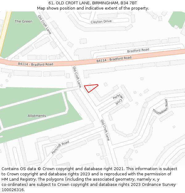 61, OLD CROFT LANE, BIRMINGHAM, B34 7BT: Location map and indicative extent of plot