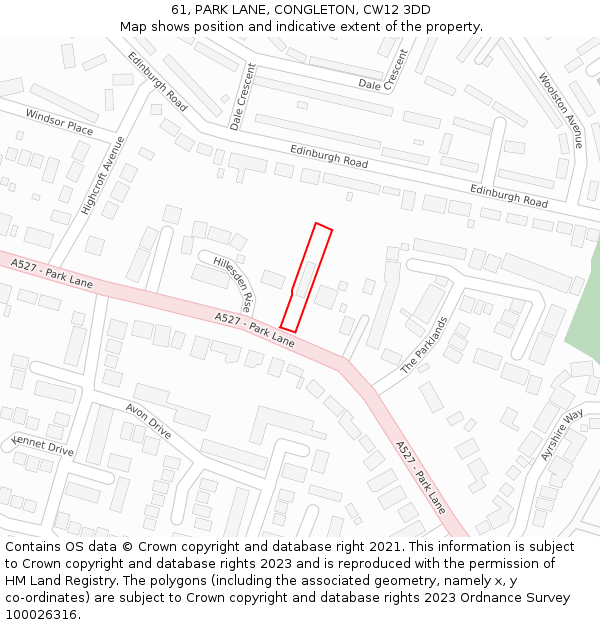 61, PARK LANE, CONGLETON, CW12 3DD: Location map and indicative extent of plot