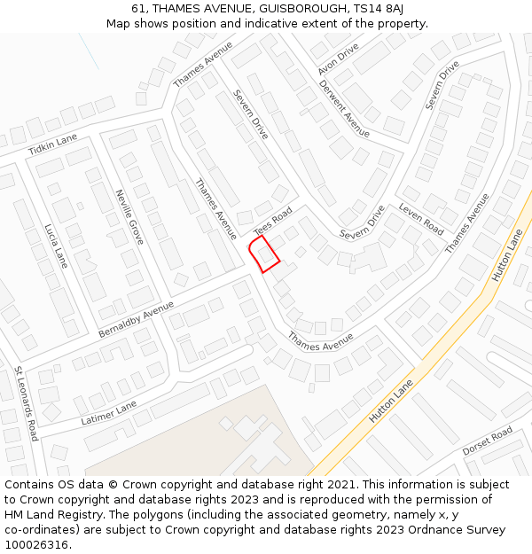 61, THAMES AVENUE, GUISBOROUGH, TS14 8AJ: Location map and indicative extent of plot