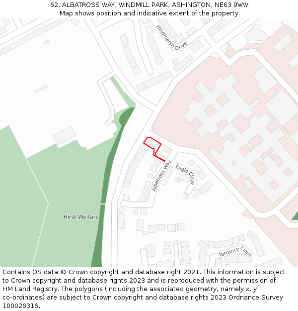 62, ALBATROSS WAY, WINDMILL PARK, ASHINGTON, NE63 9WW: Location map and indicative extent of plot