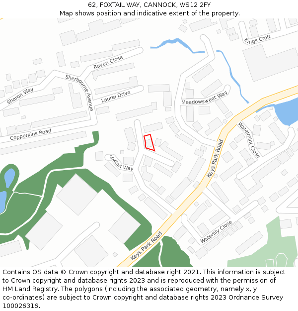 62, FOXTAIL WAY, CANNOCK, WS12 2FY: Location map and indicative extent of plot