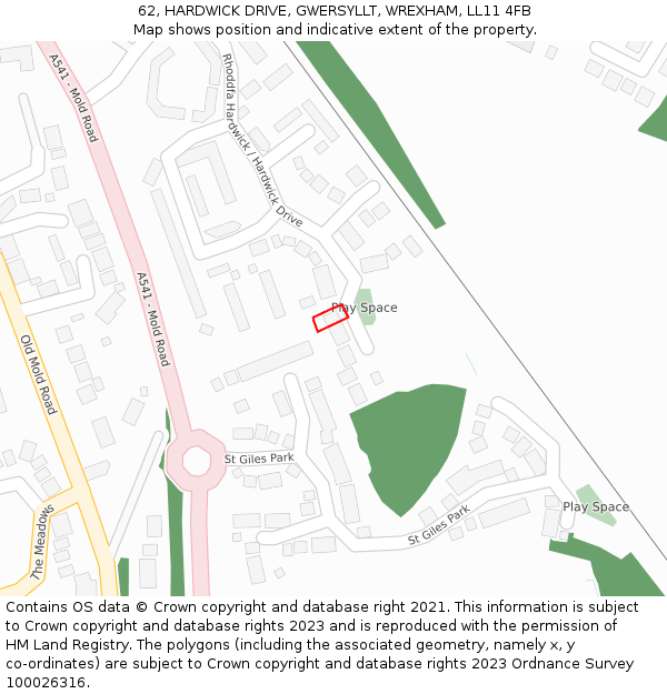 62, HARDWICK DRIVE, GWERSYLLT, WREXHAM, LL11 4FB: Location map and indicative extent of plot