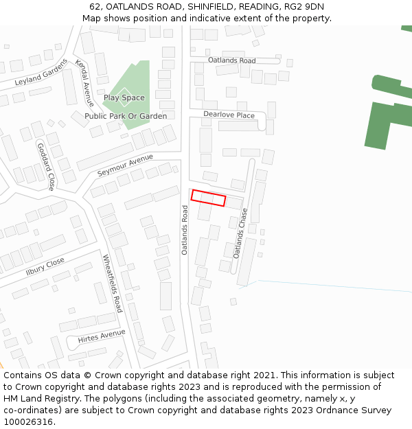 62, OATLANDS ROAD, SHINFIELD, READING, RG2 9DN: Location map and indicative extent of plot