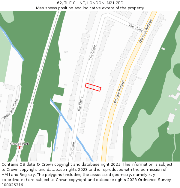 62, THE CHINE, LONDON, N21 2ED: Location map and indicative extent of plot