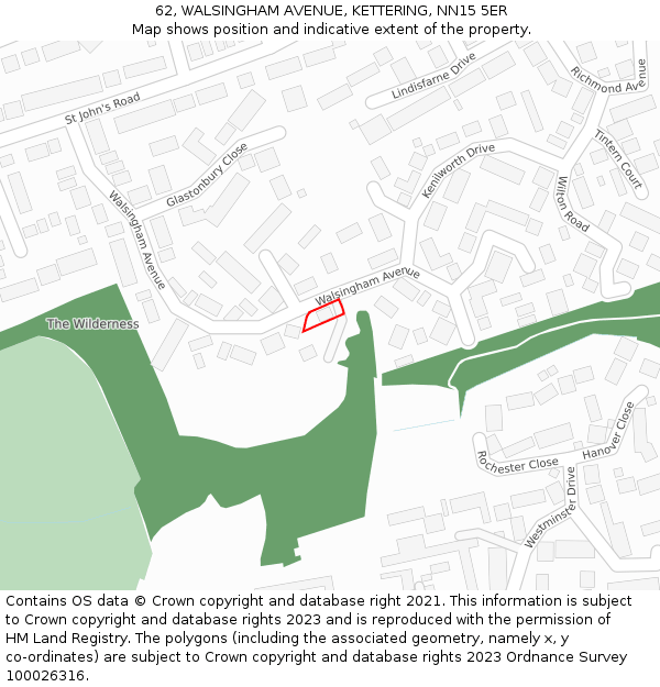 62, WALSINGHAM AVENUE, KETTERING, NN15 5ER: Location map and indicative extent of plot