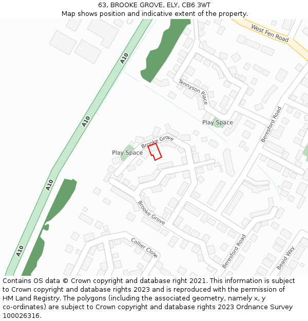 63, BROOKE GROVE, ELY, CB6 3WT: Location map and indicative extent of plot