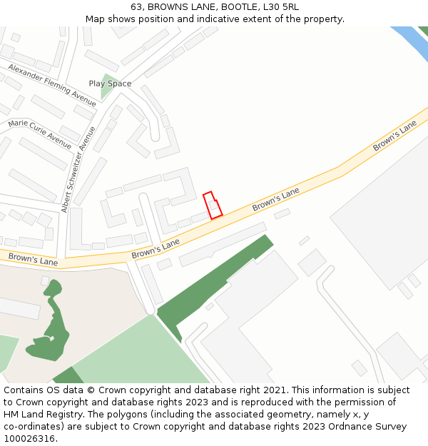 63, BROWNS LANE, BOOTLE, L30 5RL: Location map and indicative extent of plot