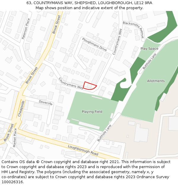 63, COUNTRYMANS WAY, SHEPSHED, LOUGHBOROUGH, LE12 9RA: Location map and indicative extent of plot