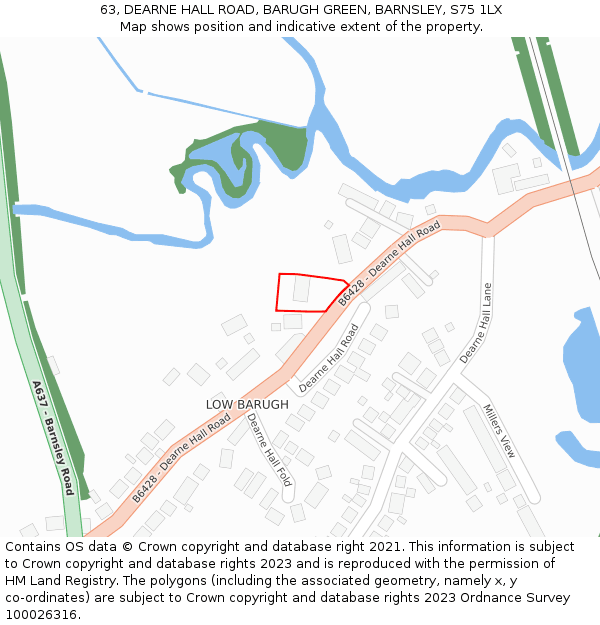 63, DEARNE HALL ROAD, BARUGH GREEN, BARNSLEY, S75 1LX: Location map and indicative extent of plot