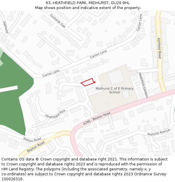 63, HEATHFIELD PARK, MIDHURST, GU29 9HL: Location map and indicative extent of plot