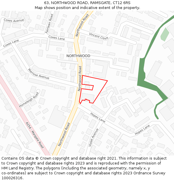 63, NORTHWOOD ROAD, RAMSGATE, CT12 6RS: Location map and indicative extent of plot