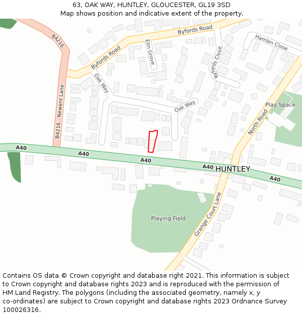 63, OAK WAY, HUNTLEY, GLOUCESTER, GL19 3SD: Location map and indicative extent of plot