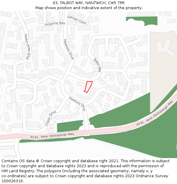 63, TALBOT WAY, NANTWICH, CW5 7RR: Location map and indicative extent of plot