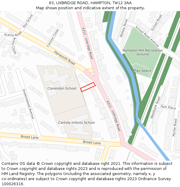 63, UXBRIDGE ROAD, HAMPTON, TW12 3AA: Location map and indicative extent of plot