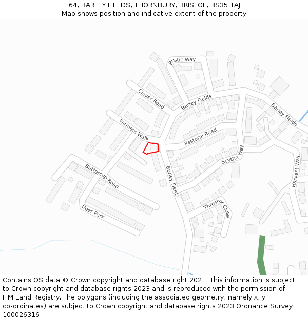 64, BARLEY FIELDS, THORNBURY, BRISTOL, BS35 1AJ: Location map and indicative extent of plot