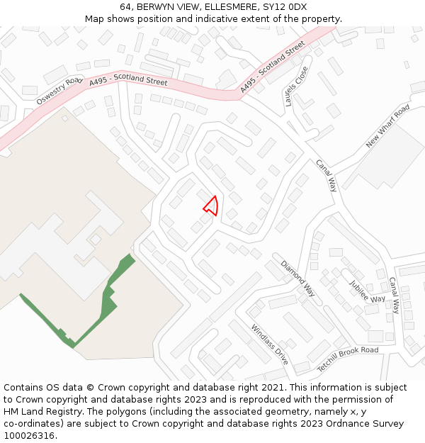 64, BERWYN VIEW, ELLESMERE, SY12 0DX: Location map and indicative extent of plot