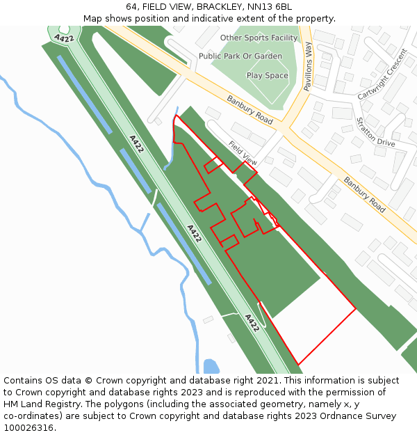 64, FIELD VIEW, BRACKLEY, NN13 6BL: Location map and indicative extent of plot