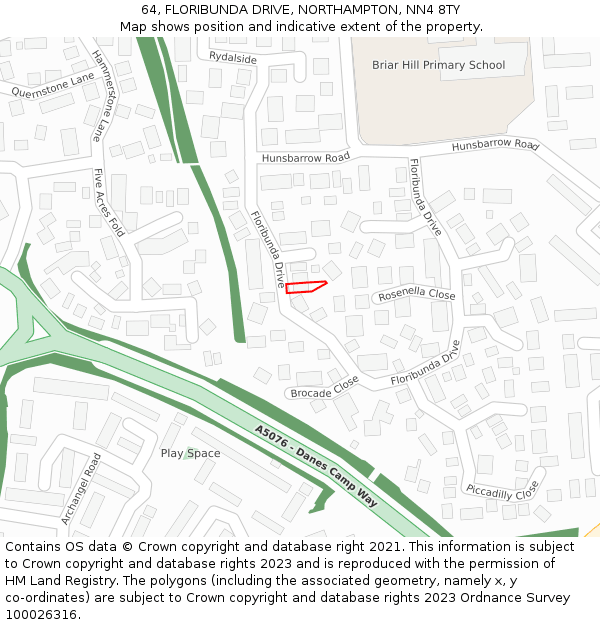 64, FLORIBUNDA DRIVE, NORTHAMPTON, NN4 8TY: Location map and indicative extent of plot