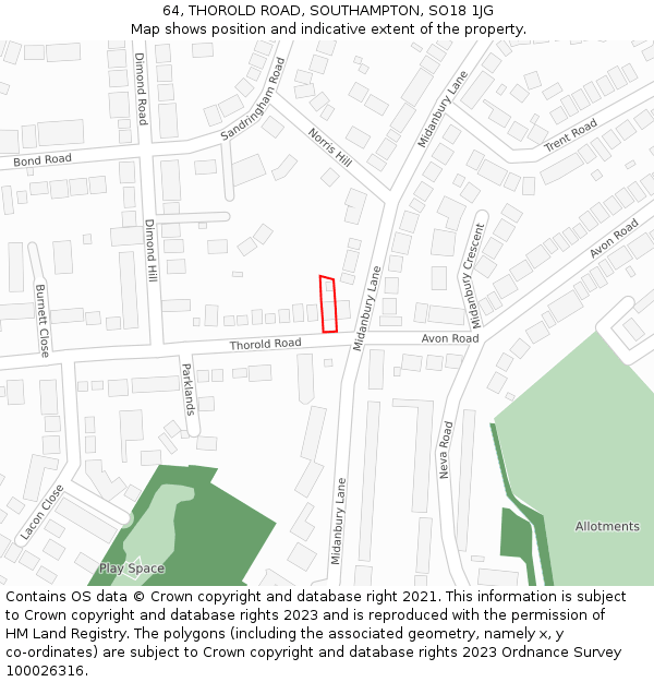 64, THOROLD ROAD, SOUTHAMPTON, SO18 1JG: Location map and indicative extent of plot