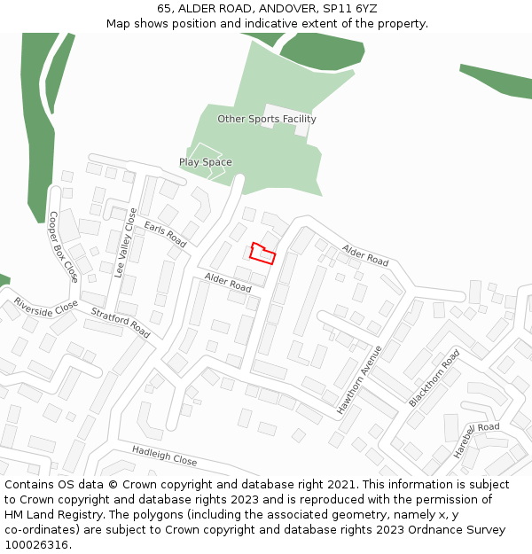 65, ALDER ROAD, ANDOVER, SP11 6YZ: Location map and indicative extent of plot