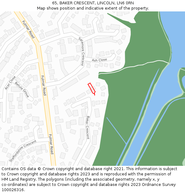 65, BAKER CRESCENT, LINCOLN, LN6 0RN: Location map and indicative extent of plot